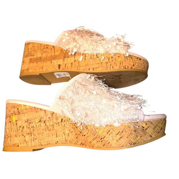 Comfort 7 Platform Pink Fringe Women's Sandal Shoe 3 Inch Cork Heel - Picture 4 of 8